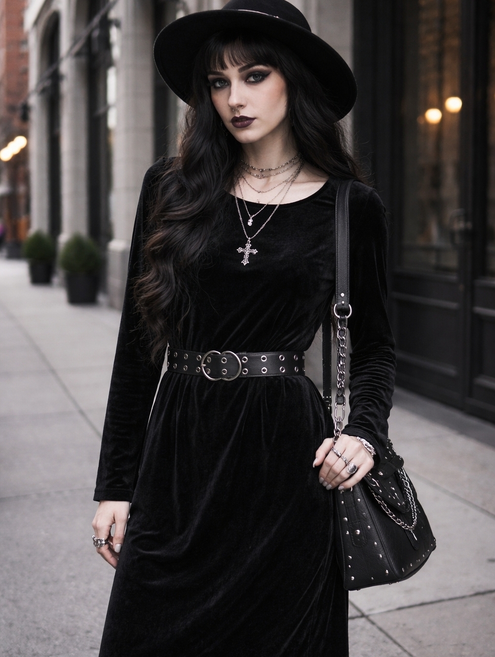 Vintage‎ Talbots Velvet Black Midi Dress Long Sleeve Witchy Size 10
